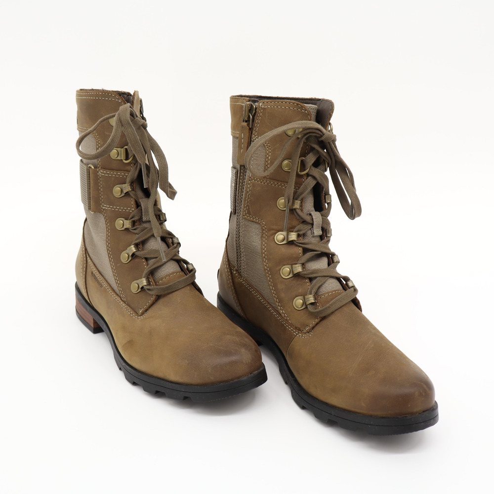 Sorel Major Carly Combat Ankle Boot Side Zip Lace Up Women's 7M Nutmeg/Flax